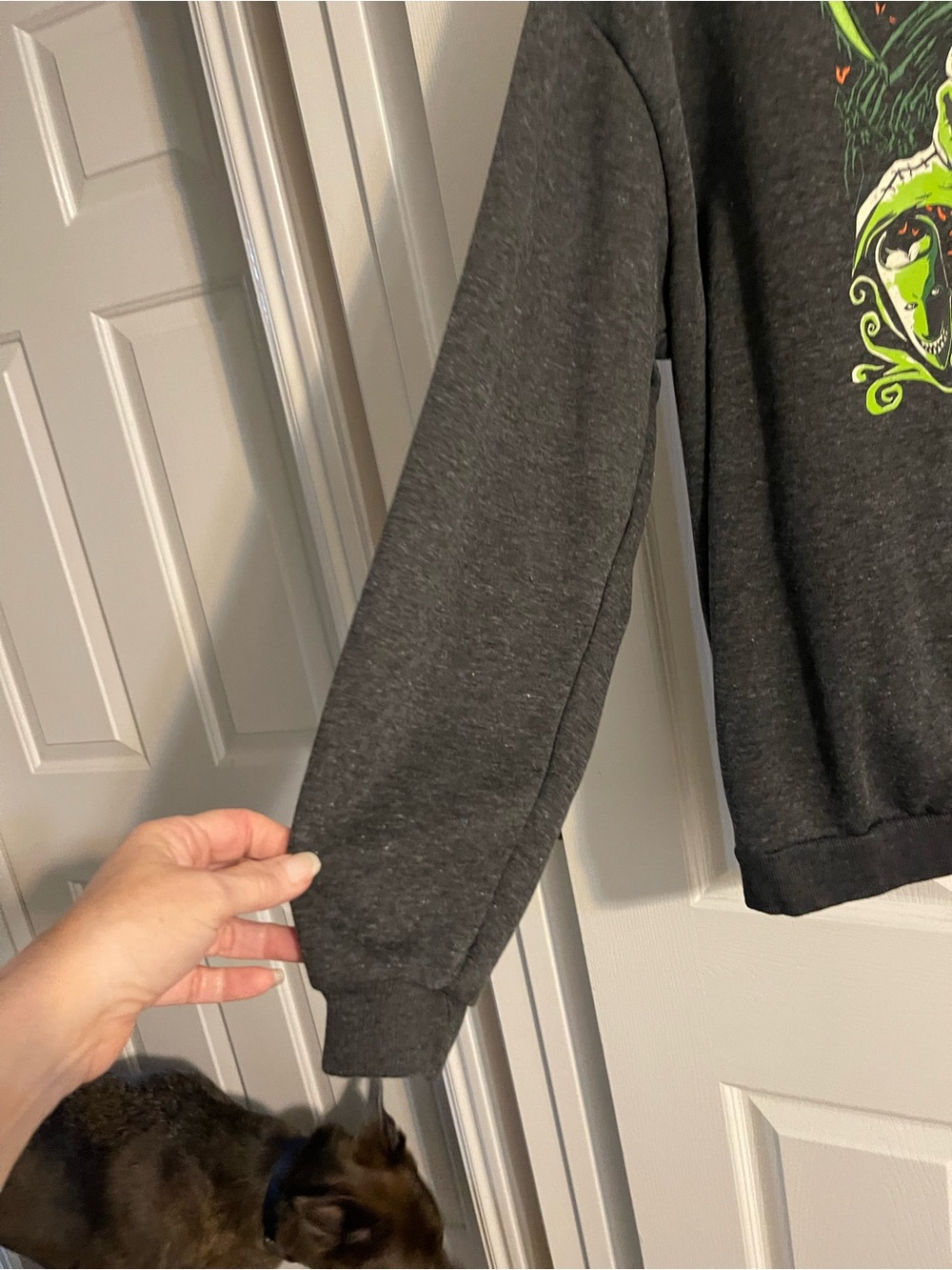 Comfort Colors Dark Gray Crewneck with Neon Green Boogieman Graphic - Picture 4 of 5
